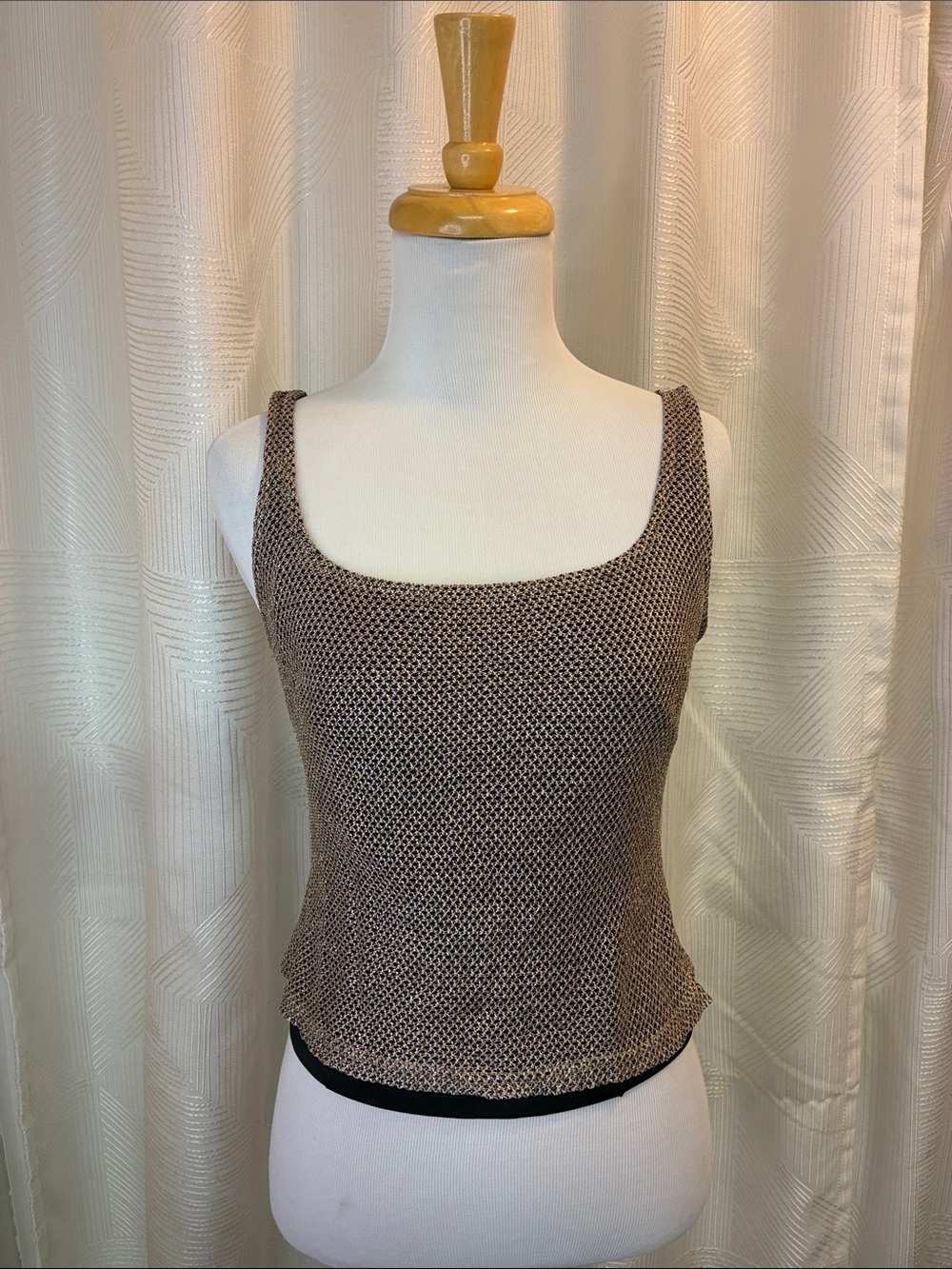 VTG JS Collections Black Gold Metallic Textured Knit Square Neck Camisole